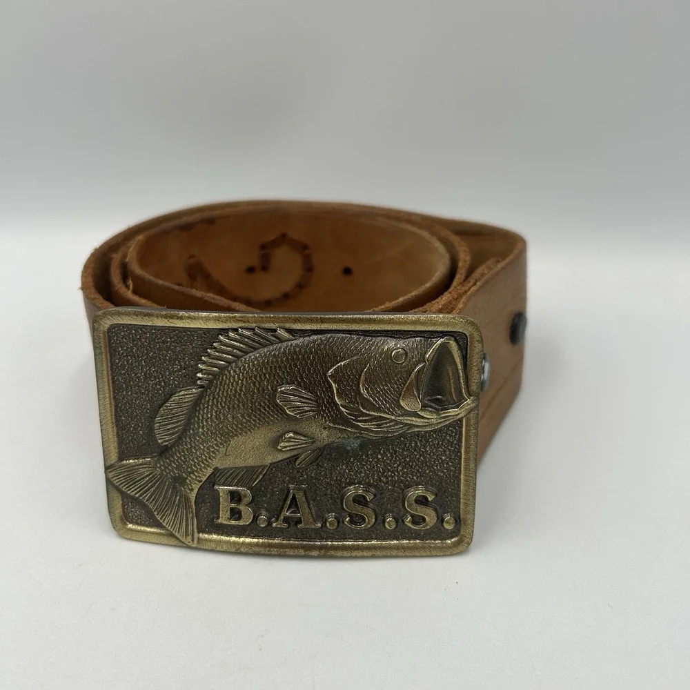 Vintage B.A.S.S. Belt Buckle Great American Buckle Co Chicago Leather Belt Mens